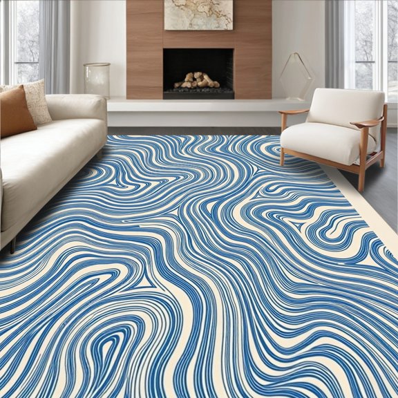 ODIKA 2x3 Machine Washable Non-Slip Area Rug, Stylized Ripple Effect with Interlocking Fluid Lines and Gradient Transitions High Traffic Rug, Blue, 492198