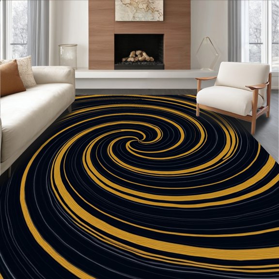 ODIKA 2x3 Machine Washable Non-Slip Area Rug, Sublime Swirl Vortex Spiral Ethereal Dreamy Aesthetic Handsome High Traffic Rug, Black, 445159