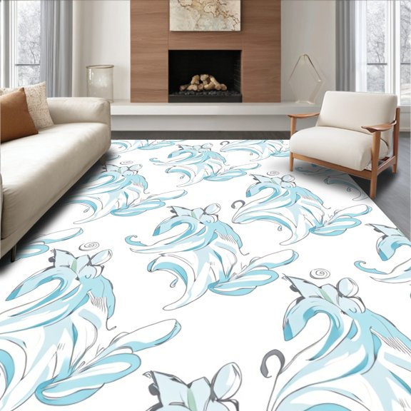 ODIKA 2x3 Machine Washable Non-Slip Area Rug, Subtle Sky & Stone Swirl High Traffic Rug, White, 346806
