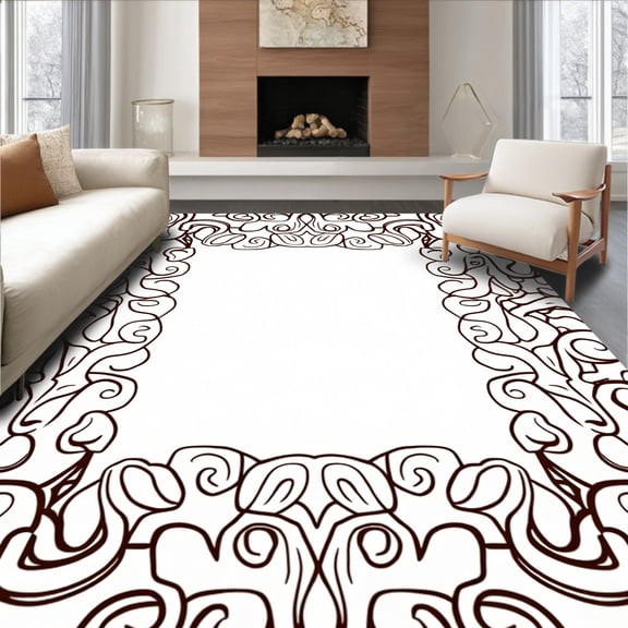 ODIKA 2x3 Machine Washable Non-Slip Area Rug, Subtle Swirl Design High Traffic Rug, Brown, 348135