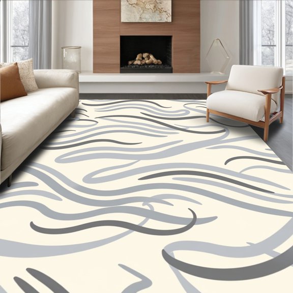 ODIKA 2x3 Machine Washable Non-Slip Area Rug, Subtle Waveform Composition with Gradient Neutrals and Fluid Motifs High Traffic Rug, Ivory, 348984