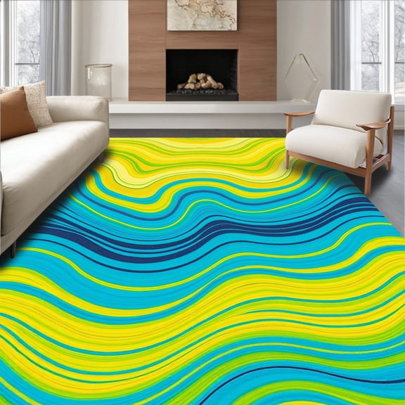 ODIKA 2x3 Machine Washable Non-Slip Area Rug, Sunburst Horizon Abstract Interlocking Wave High Traffic Rug, Yellow, 495762