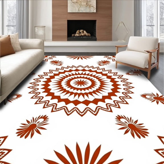 ODIKA 2x3 Machine Washable Non-Slip Area Rug, Sunburst Lotus Flower Chakra Radial Symmetry High Traffic Rug, Brown, 707949