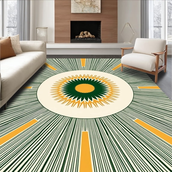 ODIKA 2'x3' Machine Washable Non-Slip Area Rug, Sunburst Radial Splendor High Traffic Rug with Pad, Orange, 557237
