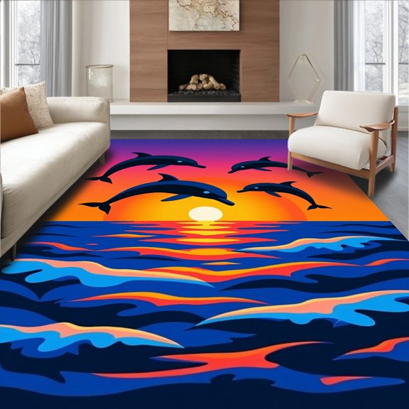 ODIKA 2x3 Machine Washable Non-Slip Area Rug, Sunset Latch Hook Pillow DIY Handcraft Kit High Traffic Rug, Purple, 744452