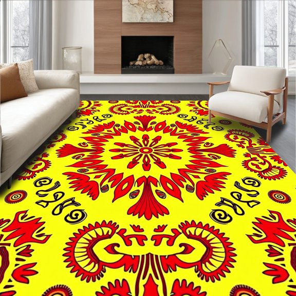 ODIKA 2x3 Machine Washable Non-Slip Area Rug, Sunshine Burst with Radiant Golden Petals Design High Traffic Rug, Yellow, 466206