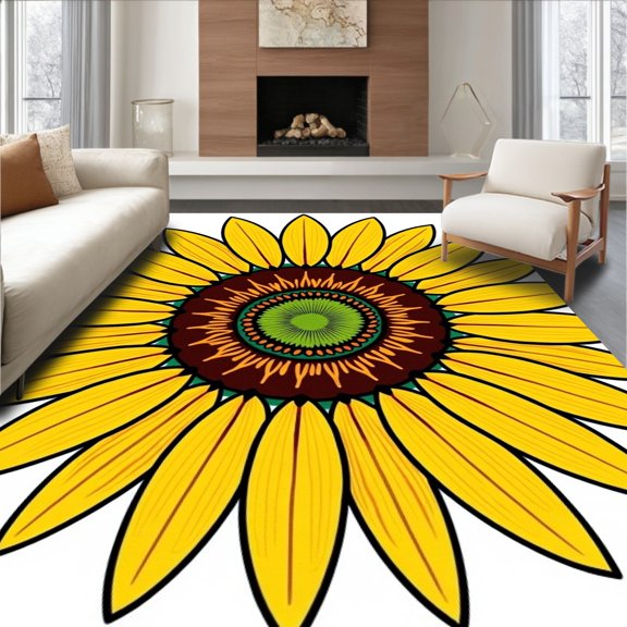 ODIKA 2x3 Machine Washable Non-Slip Area Rug, Sunshine Petal DIY Crochet Artistic Kit High Traffic Rug, Yellow, 645062