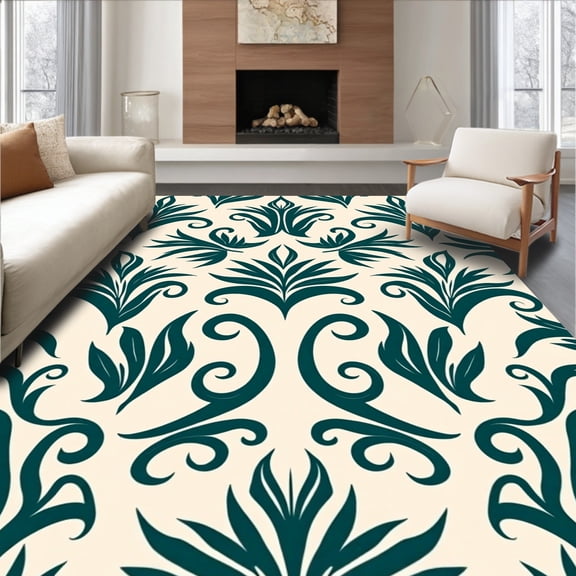 ODIKA 2x3 Machine Washable Non-Slip Area Rug, Swirl Chevron Elegance Majesty Sanctuary High Traffic Rug, Ivory, 582708