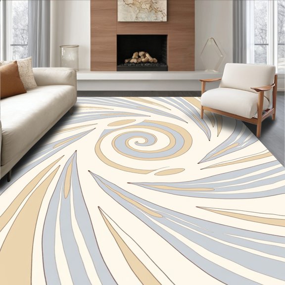ODIKA 2x3 Machine Washable Non-Slip Area Rug, Swirl Spiral Vortex Design Comfort High Traffic Rug, Beige, 449099