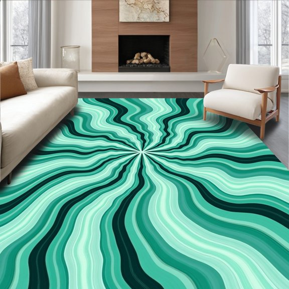 ODIKA 2x3 Machine Washable Non-Slip Area Rug, Swirling Jade Waterfall Spiral Motif High Traffic Rug, Green, 454579