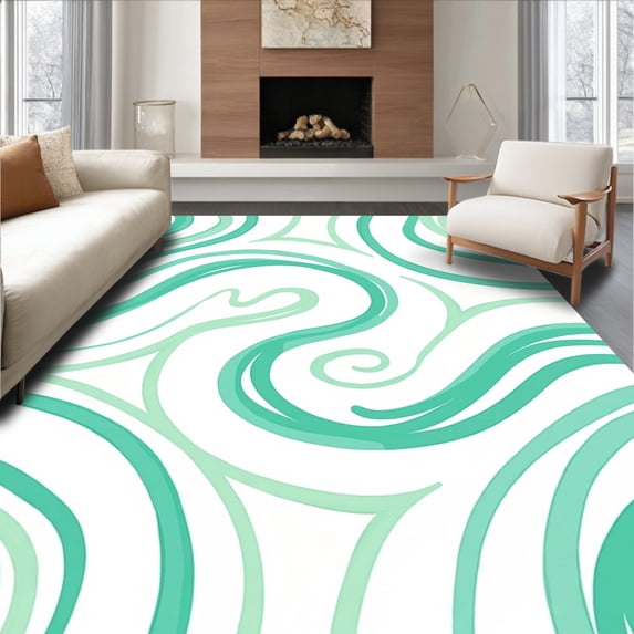 ODIKA 2'x3' Machine Washable Non-Slip Area Rug, Swirling Marble Effect with Emerald and Pale Mint Contrasts High Traffic Rug, Green, 572817