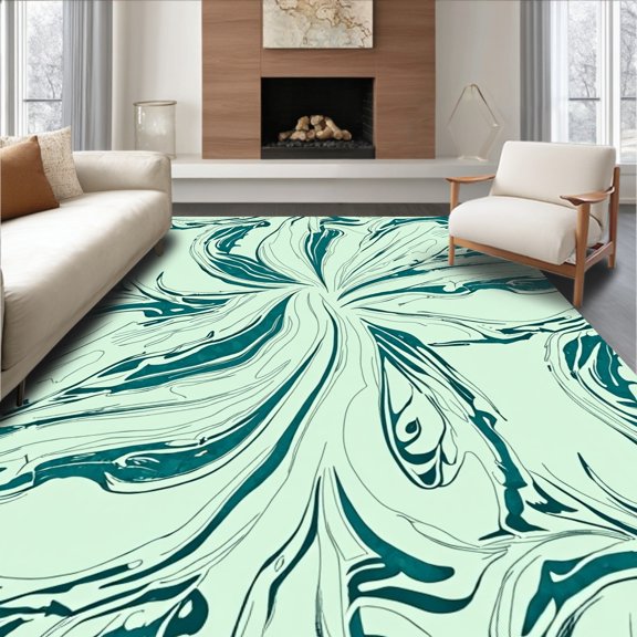 ODIKA 2x3 Machine Washable Non-Slip Area Rug, Swirling Marble Veined Abstract Contemporary Artistic Design High Traffic Rug, Multi, 493999
