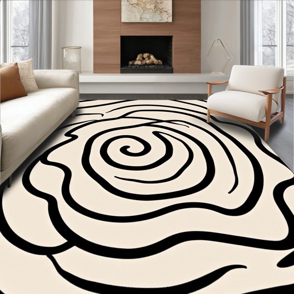 ODIKA 2x3 Machine Washable Non-Slip Area Rug, Swirling Vortex Abstract Artistic Decoration High Traffic Rug, Black, 664704