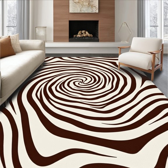 ODIKA 2x3 Machine Washable Non-Slip Area Rug, Swirling Vortex Abstract Entryway High Traffic Rug, Brown, 500193