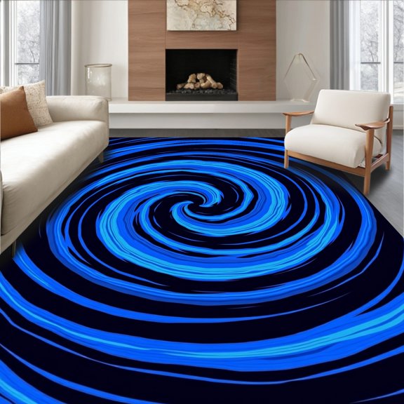 ODIKA 2x3 Machine Washable Non-Slip Area Rug, Swirling Vortex with Gradient Spiral Design High Traffic Rug, Blue, 480199