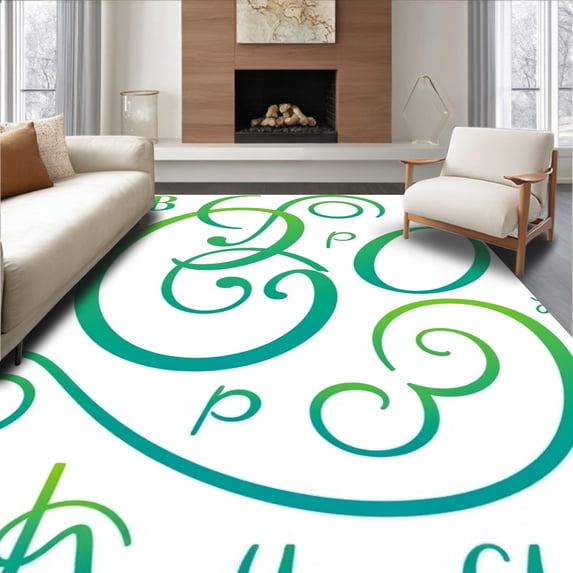 ODIKA 2'x3' Machine Washable Non-Slip Area Rug, Tactile Literacy Training Rounded Montessori Approach High Traffic Rug, Green, 695900