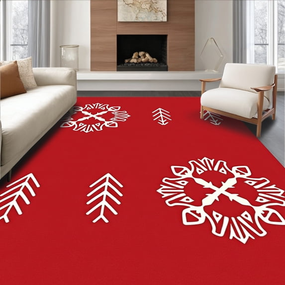 ODIKA 2'x3' Machine Washable Non-Slip Area Rug, Tannenbaum Greeting Jolly Entryway Festive Hearth Accent High Traffic Rug with Pad, Red, 622176