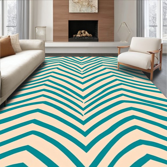 ODIKA 2x3 Machine Washable Non-Slip Area Rug, Teal Chevron High Traffic Rug, Teal, 382346