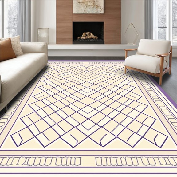 ODIKA 2x3 Machine Washable Non-Slip Area Rug, Tessellated Mosaic Rhombus Interlaced Symmetry Medallion Framework High Traffic Rug, Purple, 579146