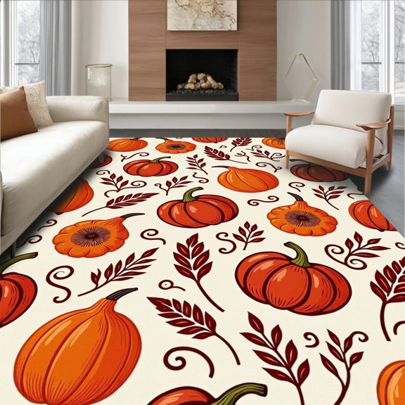 ODIKA 2x3 Machine Washable Non-Slip Area Rug, Thanksgiving Gourd Anti Slip Floor Covering High Traffic Rug, Orange, 604652