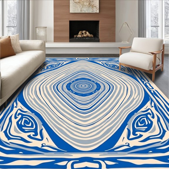 ODIKA 2x3 Machine Washable Non-Slip Area Rug, Tie Dye Spiral Vortex Plush featuring Hypnotic Radial Designs High Traffic Rug, Beige, 593645