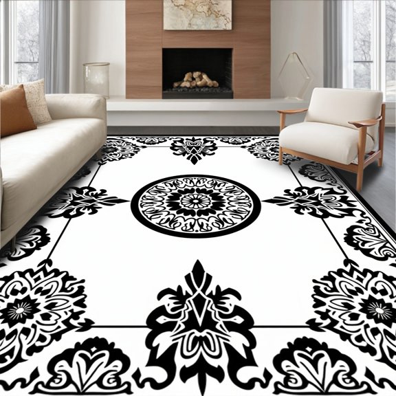 ODIKA 2x3 Machine Washable Non-Slip Area Rug, Tile Inspired Foam with Ornate Medallions High Traffic Rug, Black, 475709