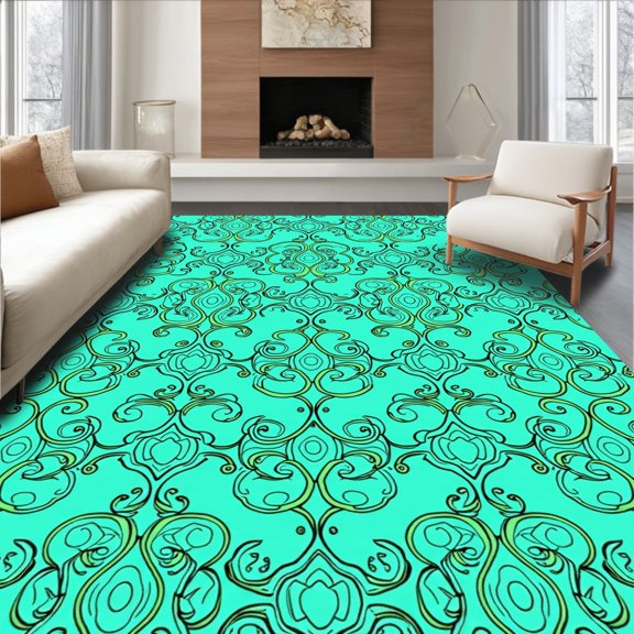 ODIKA 2'x3' Machine Washable Non-Slip Area Rug, Tile Interlocking Mosaic Inspired Mediterranean Design High Traffic Rug, Blue, 571284