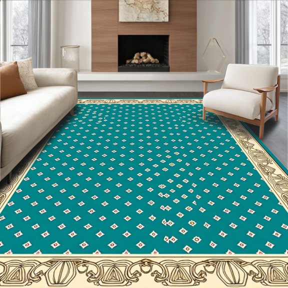 ODIKA 2x3 Machine Washable Non-Slip Area Rug, Tile with Decorative Edge Trim High Traffic Rug, Ivory, 571351