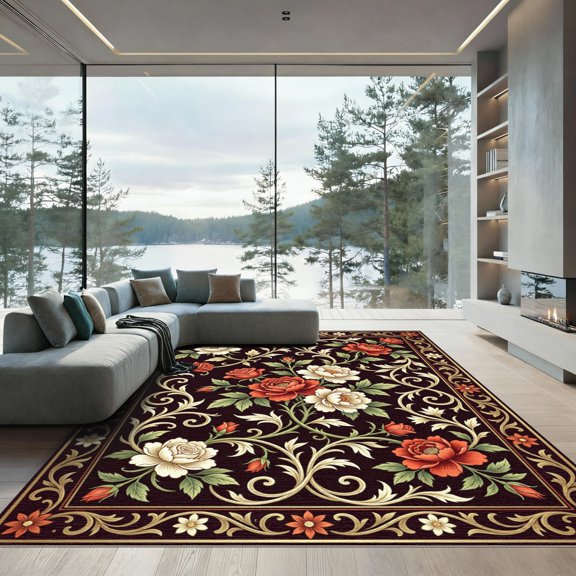 ODIKA 2x3 Machine Washable Non-Slip Area Rug, Traditional Black High Traffic Rug, Black, 1294968