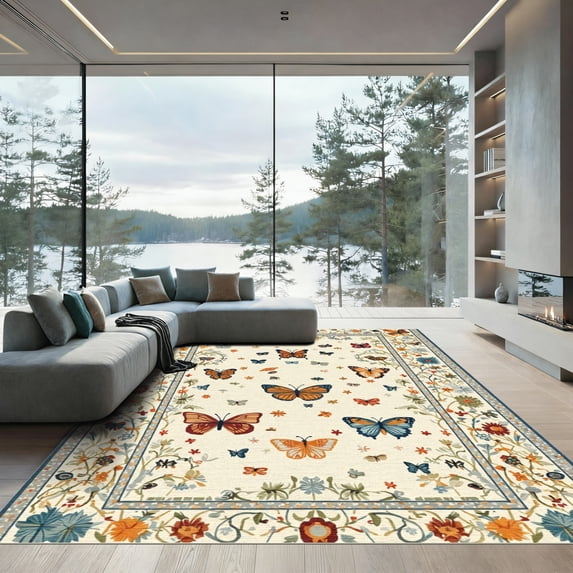 ODIKA 2'x3' Machine Washable Non-Slip Area Rug, Traditional Cream High Traffic Rug, Ivory, 1057507