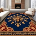 thumbnail image 1 of ODIKA 2'x3' Machine Washable Non-Slip Area Rug, Traditional Damask Style with Rust and Floral Embellishments High Traffic Rug, Navy, 370733, 1 of 7