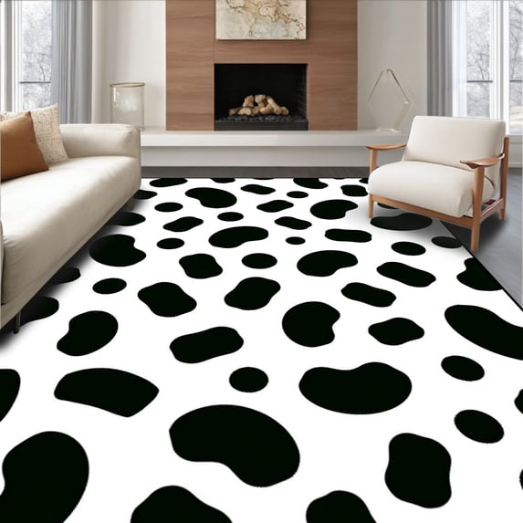 ODIKA 2'x3' Machine Washable Non-Slip Area Rug, Traditional Farm Animal Hide with Authentic Spots High Traffic Rug, Black, 570136
