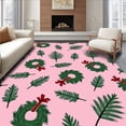 thumbnail image 1 of ODIKA 2'x3' Machine Washable Non-Slip Area Rug, Traditional Pine Branch Wreath Motif Holiday Accent High Traffic Rug with Pad, Pink, 612329, 1 of 8