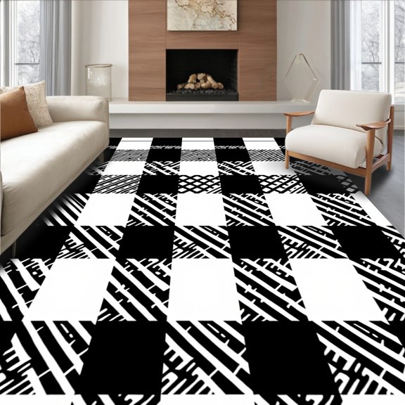 ODIKA 2x3 Machine Washable Non-Slip Area Rug, Traditional Tartan Crisscross Symmetrical Grid High Traffic Rug, Black, 570364