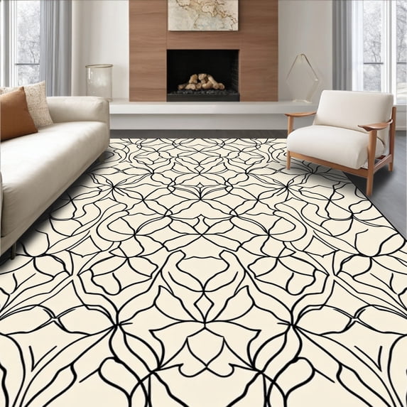 ODIKA 2'x3' Machine Washable Non-Slip Area Rug, Trellis Lattice with Quatrefoil Junction Points High Traffic Rug with Pad, Black, 462870