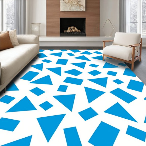 ODIKA 2x3 Machine Washable Non-Slip Area Rug, Triangular Mosaic Backing Floor Covering High Traffic Rug, Blue, 573987