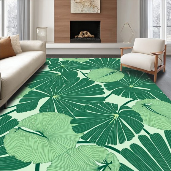 ODIKA 2x3 Machine Washable Non-Slip Area Rug, Tropical Palm Frond Botanical Leaves Garden Jungle Foliage Print High Traffic Rug, Green, 708566