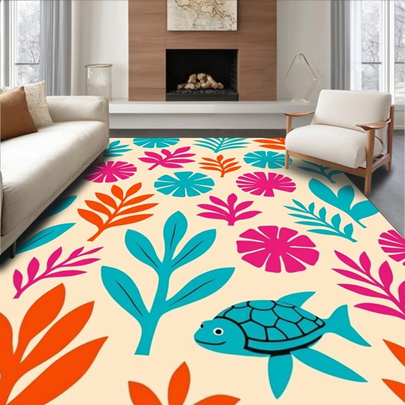 ODIKA 2x3 Machine Washable Non-Slip Area Rug, Tropical Sea High Traffic Rug, Turquoise, 365016