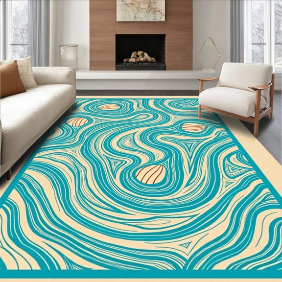 ODIKA 2x3 Machine Washable Non-Slip Area Rug, Tropical Seashell Mosaic High Traffic Rug, Beige, 702491