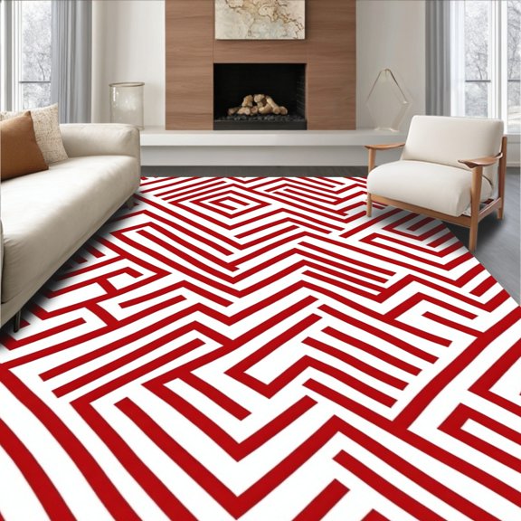 ODIKA 2x3 Machine Washable Non-Slip Area Rug, Tufted Chevron with Dynamic Zigzag High Traffic Rug, Red, 542560