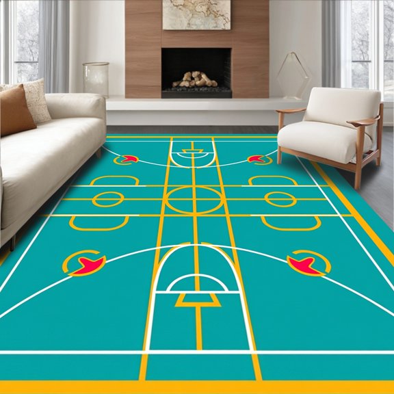 ODIKA 2x3 Machine Washable Non-Slip Area Rug, Ultimate Fan Playzone Court Trophy Challenge Grid High Traffic Rug, Yellow, 673116
