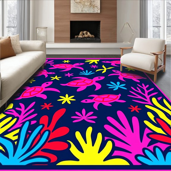 ODIKA 2x3 Machine Washable Non-Slip Area Rug, Underwater Journey Textile Artisan Creation High Traffic Rug, Pink, 640203