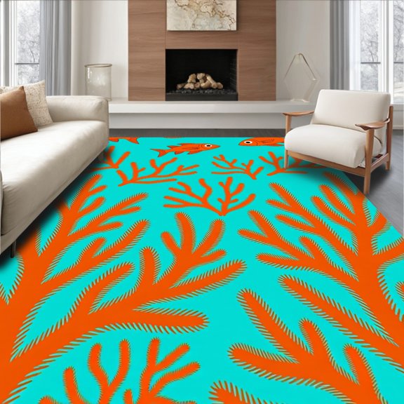 ODIKA 2x3 Machine Washable Non-Slip Area Rug, Underwater Marine Life Wave Floor Covering High Traffic Rug, Blue, 712571