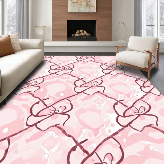 ODIKA 2x3 Machine Washable Non-Slip Area Rug, Veined Marble Swirl with Rose Metallic Lattice Art High Traffic Rug, Pink, 703204
