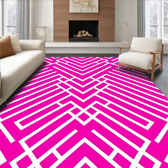 ODIKA 2x3 Machine Washable Non-Slip Area Rug, Vibrant Chevron Zigzag Lattice Modern Contemporary High Traffic Rug, Pink, 557711