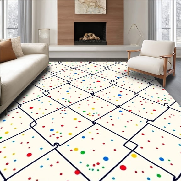 ODIKA 2x3 Machine Washable Non-Slip Area Rug, Vibrant Confetti Sprinkles over Structured Network High Traffic Rug, White, 378925