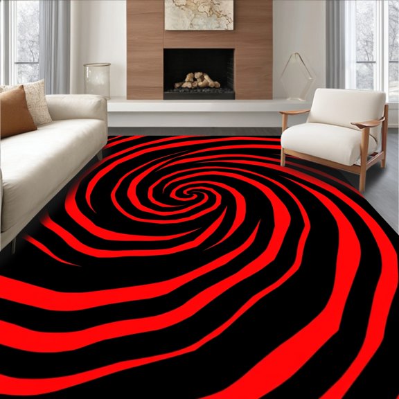 ODIKA 2x3 Machine Washable Non-Slip Area Rug, Vibrant Spiral Vortex Contemporary Artistic Decorative High Traffic Rug, Red, 595130