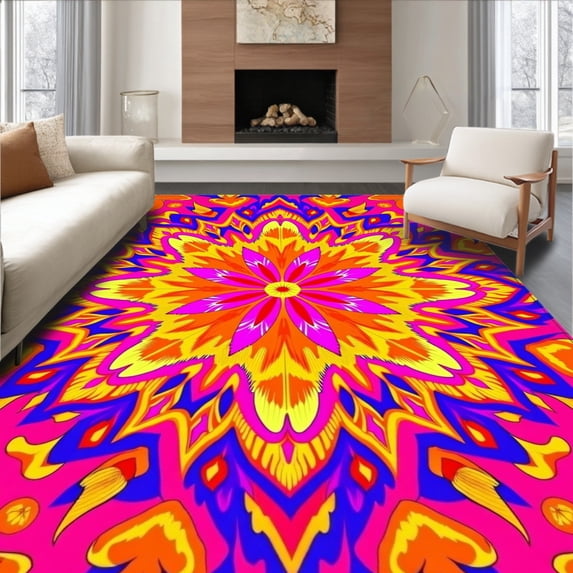 ODIKA 2'x3' Machine Washable Non-Slip Area Rug, Vibrant Starburst High Traffic Rug, Pink, 611340