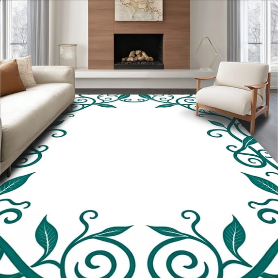 ODIKA 2'x3' Machine Washable Non-Slip Area Rug, Vintage Botanical Graceful Chic Embellishment High Traffic Rug, Green, 538027