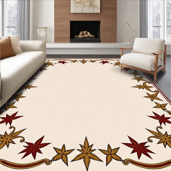 ODIKA 2'x3' Machine Washable Non-Slip Area Rug, Vintage Festive of Non Slip Holiday Floor High Traffic Rug with Pad, Beige, 622396